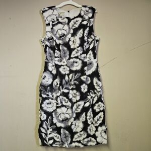 Morgan McFeeters Women’s Size 8 Black & White Floral Linen Sheath Dress